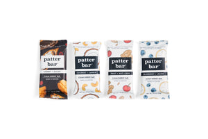 
            
                Load image into Gallery viewer, Image of four flavors of 1.75 oz Whole Food Energy Bars: Cherry Cacao, Coconut Cashew, Fruit Nut Seed, Blueberry Lemon
            
        