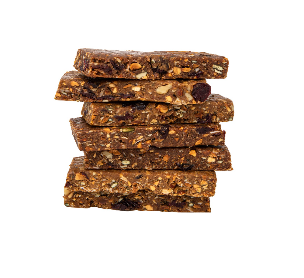 
            
                Load image into Gallery viewer, Image of 7 1.75 oz unwrapped Fruit Nut Seed Whole Food Energy bars stacked
            
        